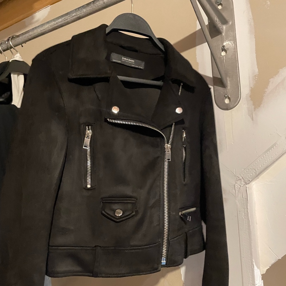 ZARA basic Suede Biker Jacket - Picture 2 of 7